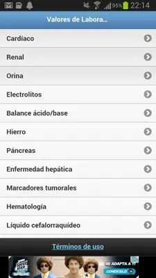 Valores de Laboratorio android App screenshot 1